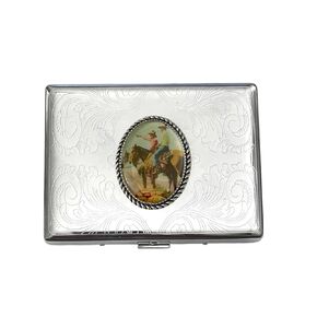 Stainless Steel WESTERN Cowboy Cigarette Case Business Card ID Holder /C1