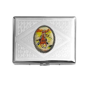 Stainless Steel WESTERN RODEO COWBOY Cigarette Case Business Card ID Holder /C2