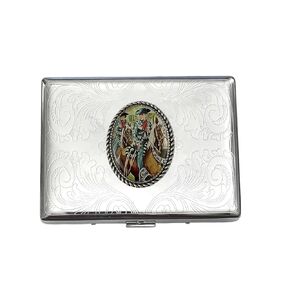 Stainless Steel WESTERN HORSE Cigarette Case Business Card ID Holder /C2