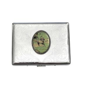 Stainless Steel WESTERN COWBOYS ON HORSES Cigarette Case Business Card ID Holder /C2