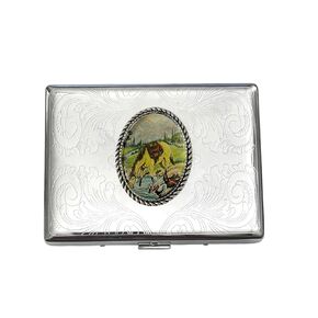 Stainless Steel WESTERN HORSE Cigarette Case Business Card ID Holder /C2