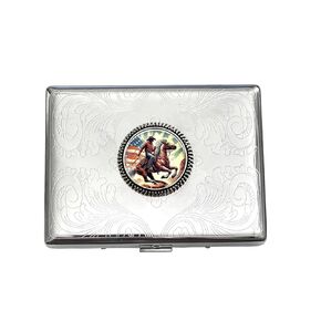 Stainless Steel WESTERN COWBOY Cigarette Case Business Card ID Holder /C2