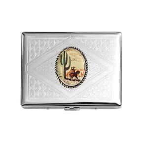 Stainless Steel CACTUS COWBOY Cigarette Case Business Card ID Holder /C1