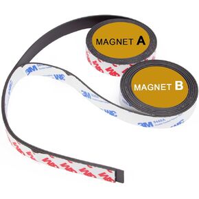 A+B Paired Magnetic Tape with Adhesive Backing, (10ft x 0.5 in x 2 Pack) Flexible AB Magnets Strips for DIY Closure Craftings, a b Magnet Match to Use