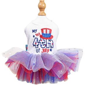 4th of July Dog Dress for Small Dogs Independence Day Girl Puppy Dresses with Stars Patriotic Cat Outfit Tulle Skirt Holiday National Day Pet Clothes (4th of July, Medium)