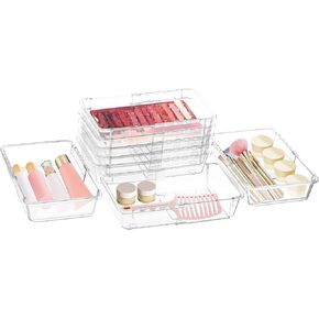 15 Pcs Extendable Clear Drawer Organizer, All Adjustable Vanity Storage Box, 2-Size Desk Drawer Organizer, Acrylic Storage Bins for Makeup, Cosmetic, Bedroom Dressers Tool Organizer for Gadgets