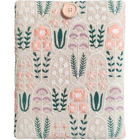 Floral Embroidered Canvas Book Sleeve - Elegant Book Cover, Padded Protector for Paperbacks & Hardcovers, Ideal for Book Lovers, Wooden Button (Garden, Large)