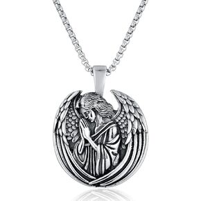 الفولاذ المقاوم للصدأ خمر الصلاة اليد الجارديان الملاك الجناح حماية قلادة قلادة للجنسين الرجال النساء, ستانلس ستيل, بدون أحجار كريمة in Kuwait