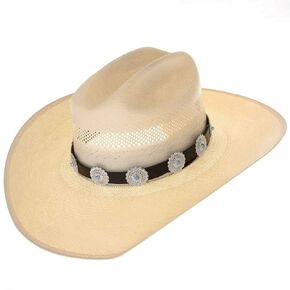 Navajo Sleeping Beauty Turquoise Sterling Concho Hatband Old Western Style on Genuine Adjustable Leather 1510