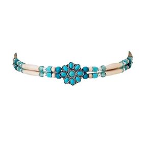 Western Cowboy Hat Band with Concho Centerpiece and Turquoise Color Beads - Handmade