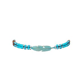 Handmade Cowboy Hat Band with Turquoise Speckled, Silver Plated, and Amber Horn Hairipipe Beads with Copper Patina Feather