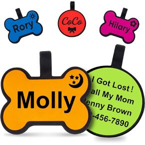 Silicone Dog Tags, Personalized Pet ID Tag for Dog and Cat - Round or Bone Shaped, Deep Engraved, Soft and Durable
