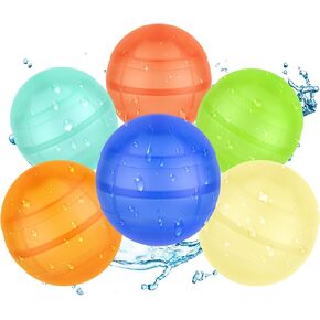 Reusable Water Balloons, 6 Pack Self Sealing Silicone Water Balloon for Kid, Refillable Water Balls for Outdoor Game, Quick Fill Water Splash Bomb for Summer Fun, Pool Backyard Party Toy for Kids