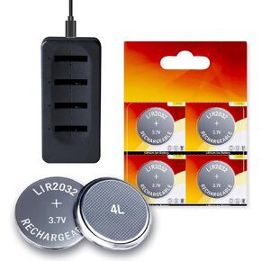 2032 Rechargeable Battery LIR2032 3.7V Lithium Button Batteries Replace CR2032 ML2032 for Car Key(4 Pack)