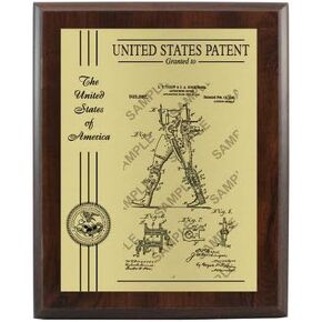 Personalized Patent Plaque, Appreciation Gift for Inventors, Patent Holders, Work Team, or Boss (10.5" x 13", Gold Metal, Coated Cherry Board)