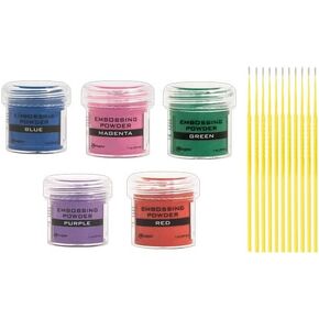 Ranger Embossing Powder Bundle - Blue, Magenta, Green, Purple and Red - 1 oz Jars - Use with Ranger Embossing Inks and Accessories - with Trebbies Detail Sticks