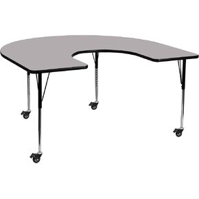 Flash Furniture Wren Mobile 60''W x 66''L Horseshoe Grey Thermal Laminate Activity Table - Standard Height Adjustable Legs