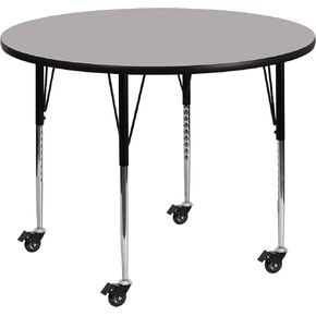Flash Furniture Wren Mobile 48'' Round Grey Thermal Laminate Activity Table - Standard Height Adjustable Legs
