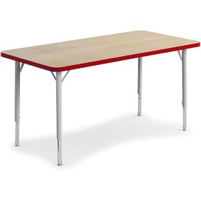 nbf signature series Curriculum Height Adjustable Rectangular Activity Table Maple/Red Edgebanding | Flexible Layout, Classroom Furniture, Easy to Clean
