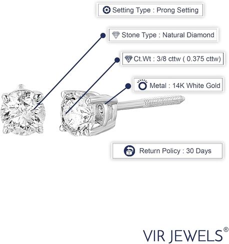 1/4 cttw SI2-I1 Diamond Stud Earrings 14K White Gold I-J Color Round Screw Backs in Saudi Arabia