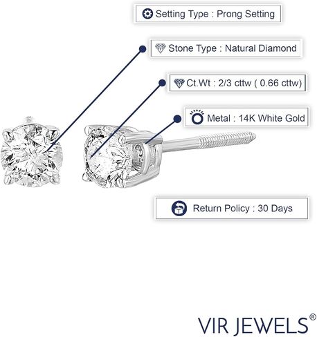 1/4 cttw SI2-I1 Diamond Stud Earrings 14K White Gold I-J Color Round Screw Backs in Saudi Arabia