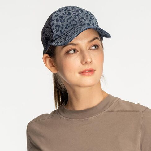 C.C Ponytail Criss Cross Messy Buns Ponycaps Baseball Cap Dad Trucker Mesh Hat (Stone Washed Leopard Denim) in Kuwait