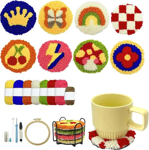 مجموعة أدوات Punch Needle للمبتدئين البالغين Easy Needle Punch Punch Termbroidery Set بما في ذلك Threader تعليمات Fabric Hoop Yarn Coaster Making Making Supplies ، مجموعة من 8 80s Art Crafts Gifts in Kuwait