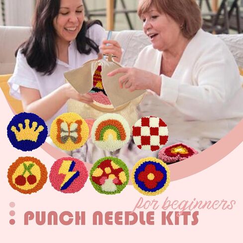 مجموعة أدوات Punch Needle للمبتدئين البالغين Easy Needle Punch Punch Termbroidery Set بما في ذلك Threader تعليمات Fabric Hoop Yarn Coaster Making Making Supplies ، مجموعة من 8 80s Art Crafts Gifts in Kuwait