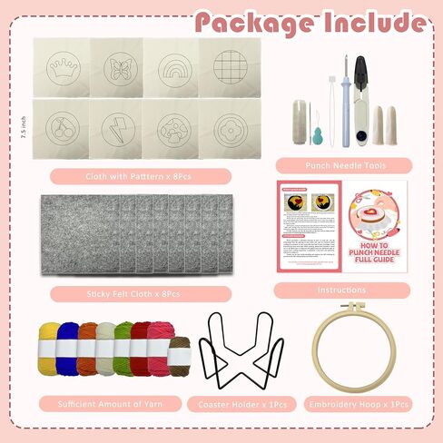مجموعة أدوات Punch Needle للمبتدئين البالغين Easy Needle Punch Punch Termbroidery Set بما في ذلك Threader تعليمات Fabric Hoop Yarn Coaster Making Making Supplies ، مجموعة من 8 80s Art Crafts Gifts in Kuwait