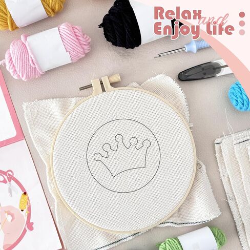 مجموعة أدوات Punch Needle للمبتدئين البالغين Easy Needle Punch Punch Termbroidery Set بما في ذلك Threader تعليمات Fabric Hoop Yarn Coaster Making Making Supplies ، مجموعة من 8 80s Art Crafts Gifts in Kuwait