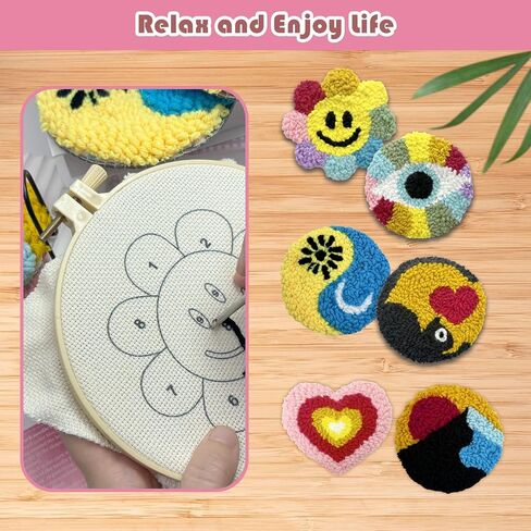 مجموعة أدوات Punch Needle للمبتدئين البالغين Easy Needle Punch Punch Termbroidery Set بما في ذلك Threader تعليمات Fabric Hoop Yarn Coaster Making Making Supplies ، مجموعة من 8 80s Art Crafts Gifts in Kuwait