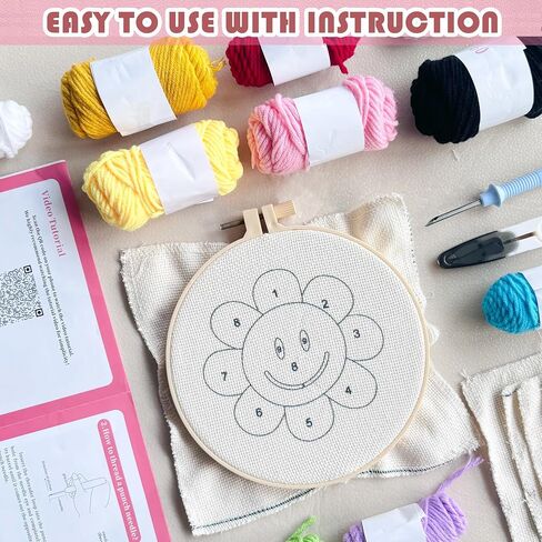 مجموعة أدوات Punch Needle للمبتدئين البالغين Easy Needle Punch Punch Termbroidery Set بما في ذلك Threader تعليمات Fabric Hoop Yarn Coaster Making Making Supplies ، مجموعة من 8 80s Art Crafts Gifts in Kuwait