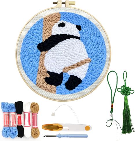 مجموعة Danvk Panda Punch Asservery مع نسيج تطريز ، طوق ، مقص ، إبرة لكمة ، خيوط ، هدية حرفية يدوية ، مجموعات تطريز DIY ، مجموعة إبرة اليد للنساء والمبتدئين (Panda-Banda) in Kuwait