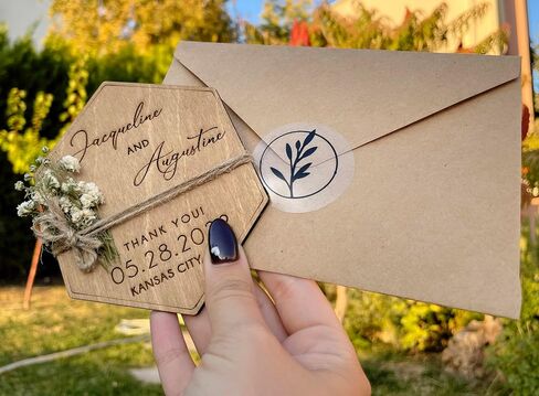 Wooden-Floral Personalized Wedding Favors for Guests, Wedding Party Favors Magnets with Envelopes and Stickers, Pack of 12 to 300 in Saudi Arabia