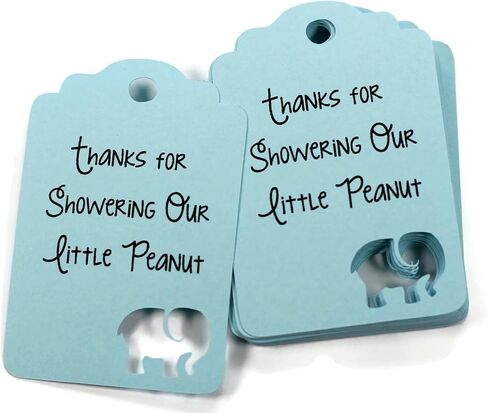Thank Your for Showering Our Little Peanut Baby Shower Favor Tags with Elephant Cut Out, Set of 12 (Blue) in Kuwait
