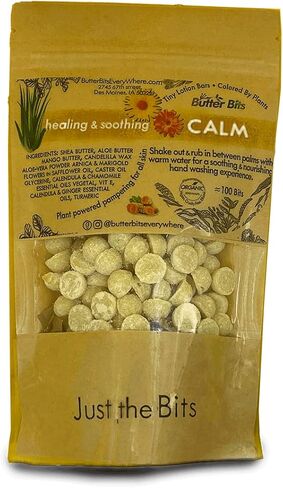 Calendula & Turmeric- Organic.Calm Butter Bits lotion bars-for dry hands in to-go sustainable packaging. Vegan- Organic- No Beeswax- ingredients clean enough to eat! (Medium - 100 Bits in Jar) in Kuwait