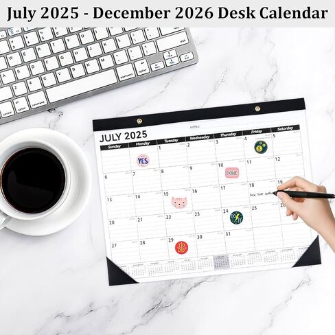 Desk Calendar 2025-2026, 14" X 11" Desktop Calendar 2025-2026, 18 Months Calander Runs from Jul. 2025 to Dec. 2026, Academic Monthly Planner for Home School Office (White and Black) in Saudi Arabia