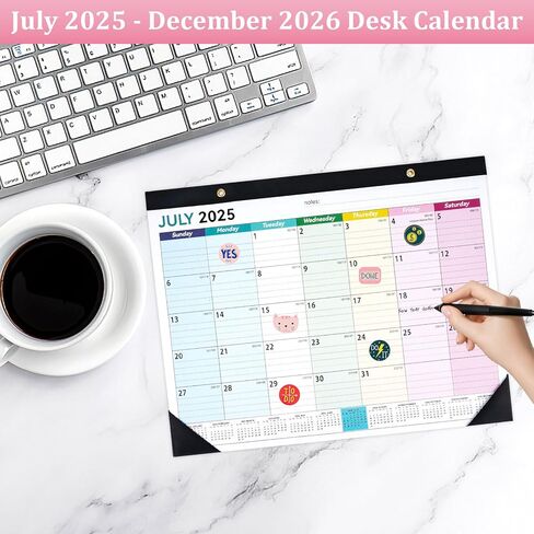 Desk Calendar 2025-2026, 14" X 11" Desktop Calendar 2025-2026, 18 Months Calander Runs from Jul. 2025 to Dec. 2026, Academic Monthly Planner for Home School Office (White and Black) in Kuwait