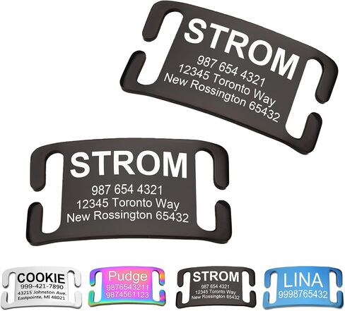 Customized Engraved Slide-On Pet ID Tags,Personalized Stainless Steel Collar Tag, Noise-Free Design for Dogs & Cats,Durable & Lightweight 4 Size for Large and Small Pets,Open Ends（Black） in Saudi Arabia