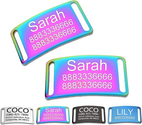 Slide-On Pet ID Tag,Silent Collar Tag for Dog and Cat Collars,Curved Personalized Engraved Tag,Custom Stainless Steel Chew-Proof Tags,4 Sizes,Glossy Finish Rainbow,Christmas Gift,Closed Ends in Kuwait