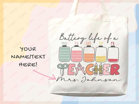 Teacher Appreciation Tote Bag Gift Tote Bag Canvas Premium Custom Teacher Gift Personalized Bag Gifted Teacher Tote Reusable Bag Personalized Name Teacher Bag (Style 3, Large Bag) in Kuwait