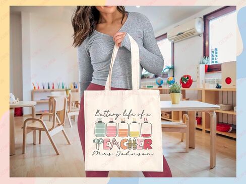 Teacher Appreciation Tote Bag Gift Tote Bag Canvas Premium Custom Teacher Gift Personalized Bag Gifted Teacher Tote Reusable Bag Personalized Name Teacher Bag (Style 3, Large Bag) in Kuwait