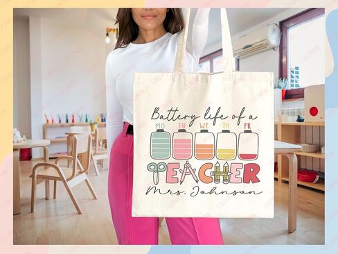 Teacher Appreciation Tote Bag Gift Tote Bag Canvas Premium Custom Teacher Gift Personalized Bag Gifted Teacher Tote Reusable Bag Personalized Name Teacher Bag (Style 3, Large Bag) in Kuwait