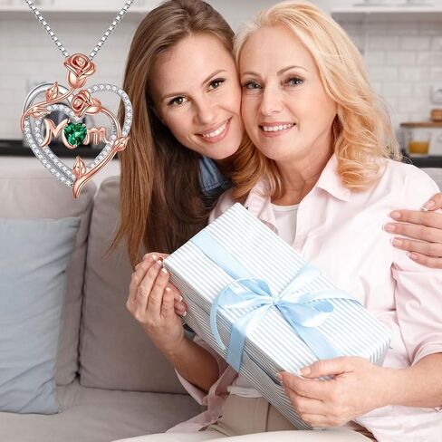 Iefil Valentines Day Gifts for Mom - 925 Sterling Silver Rose Heart Birthstone Necklace, Mom Birthday Gifts Mothers Day Gifts for Mom from Daughter in Saudi Arabia