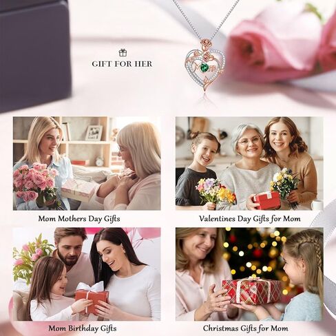 Iefil Valentines Day Gifts for Mom - 925 Sterling Silver Rose Heart Birthstone Necklace, Mom Birthday Gifts Mothers Day Gifts for Mom from Daughter in Saudi Arabia