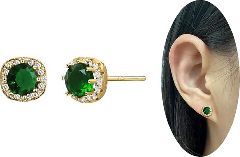 أقراط Emerald Stud Accy 18k مقعدة من الذهب الزمرد الخضراء للنساء حول أقراط الأخضر والذهبي المجوهرات الزمردية للهدية in Saudi Arabia