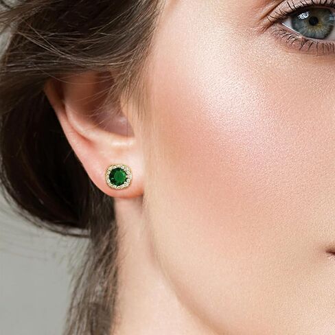 أقراط Emerald Stud Accy 18k مقعدة من الذهب الزمرد الخضراء للنساء حول أقراط الأخضر والذهبي المجوهرات الزمردية للهدية in Saudi Arabia