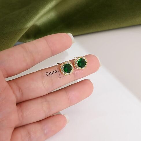 أقراط Emerald Stud Accy 18k مقعدة من الذهب الزمرد الخضراء للنساء حول أقراط الأخضر والذهبي المجوهرات الزمردية للهدية in Saudi Arabia