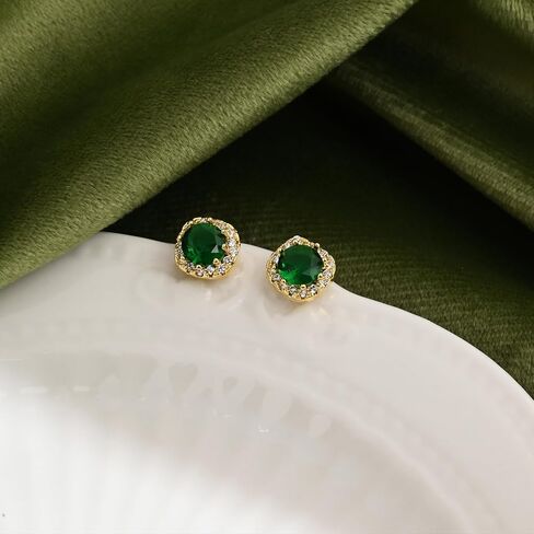 أقراط Emerald Stud Accy 18k مقعدة من الذهب الزمرد الخضراء للنساء حول أقراط الأخضر والذهبي المجوهرات الزمردية للهدية in Saudi Arabia