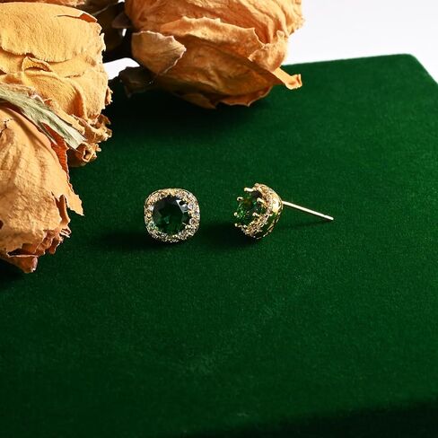 أقراط Emerald Stud Accy 18k مقعدة من الذهب الزمرد الخضراء للنساء حول أقراط الأخضر والذهبي المجوهرات الزمردية للهدية in Saudi Arabia